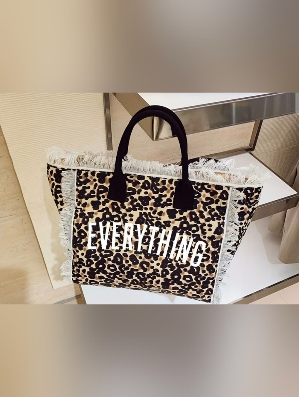 Leopard Print Fringe Tote Bag - EVERYTHING